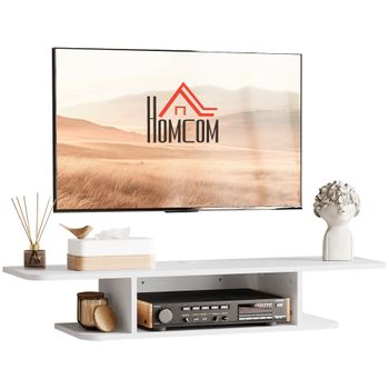 Mueble De Tv De Melamina De Madera Homcom 105x30x18 Cm-blanco