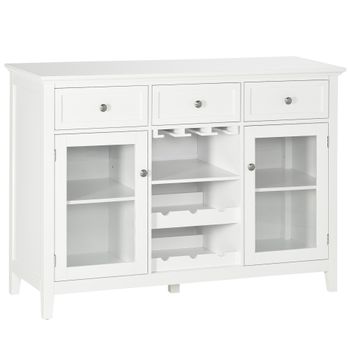 Aparador Cocina De Mdf Vidrio Templado Homcom 120x40x87cm-blanco