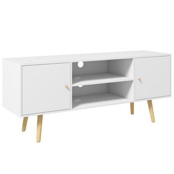 Mueble De Tv De Melamina De Madera Pino Homcom 120x34x50 Cm-blanco