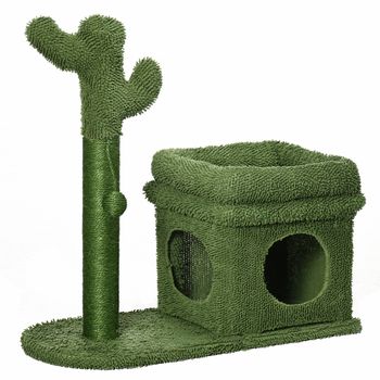 Árbol Para Gatos De Madera Chenilla Sisal 68x30x67 Cm-pawhut. Verde