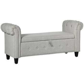 Banqueta Pie De Cama De Lino Espuma Homcom 146,5x49x74,5 Cm Gris