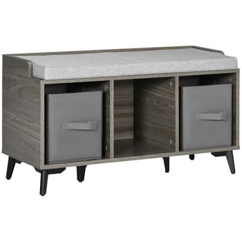 Banco Zapatero De Madera Espuma Poliéster Homcom 90x34x48 Cm Gris