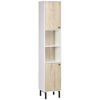 Columna De Baño De Melamina Madera Acero Kleankin 31,5x30x169 Cm-roble