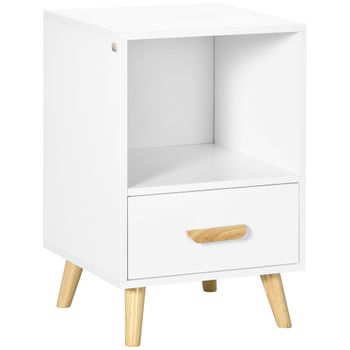 Mesa Auxiliar De Mdf Madera De Caucho Homcom 40x40x62 Cm-blanco