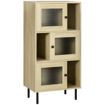 Librería De Melamina Madera Acero Vidrio Homcom 60x40x120 Cm-natural