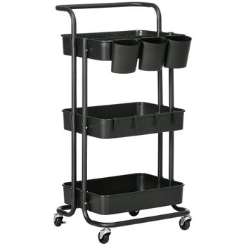 Carrito Auxiliar Con Ruedas Bauhaus, Armazón Metálico Color Negro, 2  Bandejas,,cedro con Ofertas en Carrefour