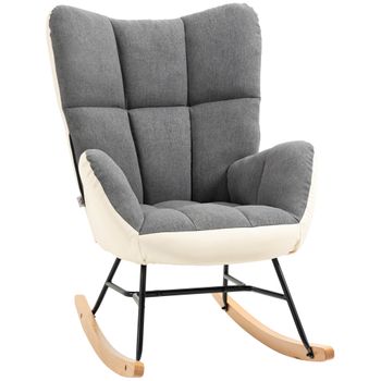 Sillón De Lino Pu Espuma Acero Madera Haya Homcom 42x46x47 Cm-gris