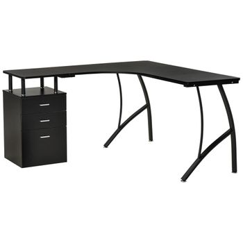 Escritorio Esquinero De Mdf Metal Homcom 143,5x143,5x76 Cm-negro