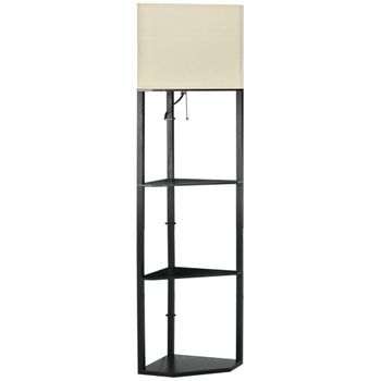 Lámpara De Pie Estantes De Mdf Tela Homcom 50x37x159cm-negro Y Beige