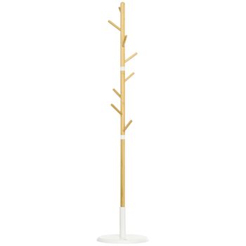 Perchero De Pie De Bambú Metal Homcom Ø37,8x175,6 Cm Natural