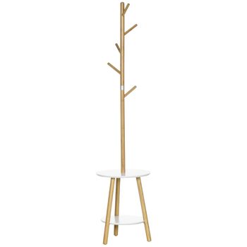 Perchero De Pie De Bambú Mdf Aluminio Homcom 39,5x39,5x171 Cm-natural