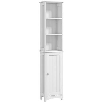 Armario Alto De Baño De Mdf Kleankin 34x23x165 Cm-blanco