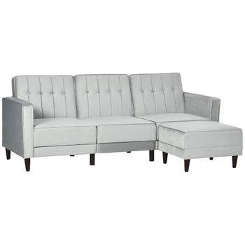 Sofá Cama 3 Plazas De Poliéster Espuma Madera Homcom 218x85x86cm-gris