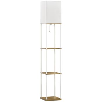 Lámpara De Pie Estantes De Mdf Metal Tela Homcom 26x26x159 Cm-blanco