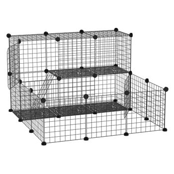 Valla Para Animales De Acero Pp Resina 105x105x70 Cm-pawhut. Negro