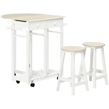 Carrito De Cocina De Mdf Madera De Pino Homcom 87x74x86 Cm-blanco