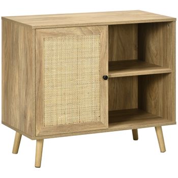 Aparador De Cocina De Madera Ratán Homcom 80x39x70 Cm-madera Natural