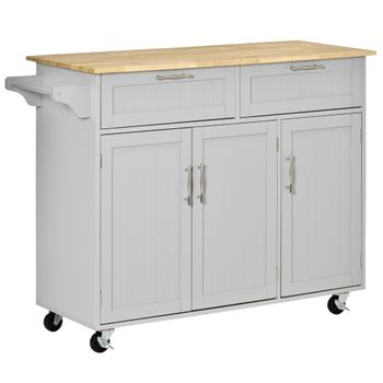 Isla De Cocina De Mdf Madera De Caucho Homcom 121x46x91 Cm-gris