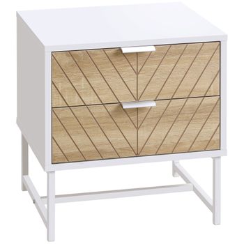 Mesilla De Noche De Madera Acero Homcom 45x39x48 Cm-blanco Y Roble