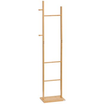 Toallero pie plegable de bambú 3 barras HOMCOM 53x30,5x152 cm natural