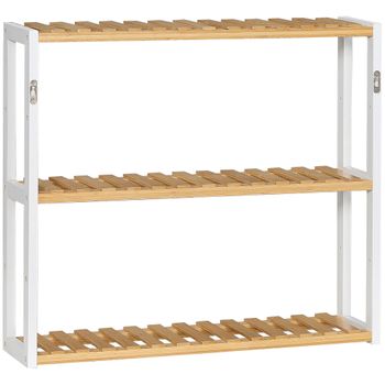 HOMCOM Estantería de Bambú de 4 Niveles Mueble Organizador Multifuncional  para Baño Cocina Salón con Dispositivo Antivuelco 62x33x112 cm Natural