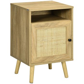 Mesita De Noche De Madera Ratán Homcom 39x35x60 Cm-madera Natural