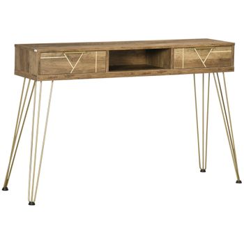 Mesa Consola De Melamina De Madera Acero Homcom 120x29x79 Cm-bronce