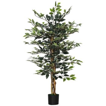 Ficus Artificial De Poliéster Pe Pp Cemento Homcom Ø15x130 Cm-verde