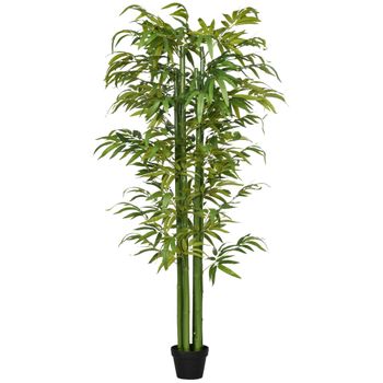 Planta Artificial De Poliéster Bambú Cemento Homcom Ø17x180cm-verde