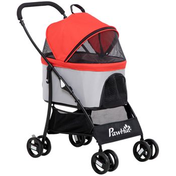 PawHut® Cochecito Paseo Plegable Mascotas Rojo Tela y Nylon con Cesta  75x45x97cm