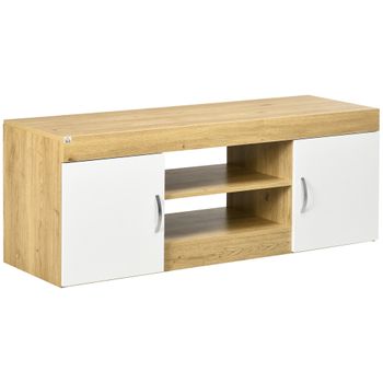 HOMCOM Mueble para TV Moderno con 2 Puertas y 2 Estantes para Televisores  de hasta 46 110x39x48,8 cm Natural y Blanco