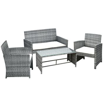 Muebles De Poliéster Ratán Pe Metal 108,5x61,5x76,5 Cm-outsunny. Gris