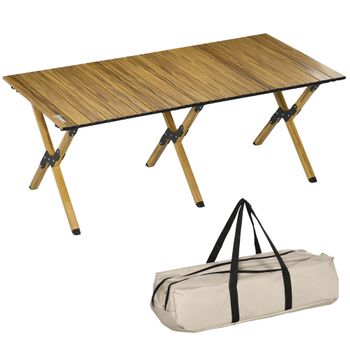 Mesa De Camping Plegable De Aluminio 116x60x45 Cm-outsunny. Natural