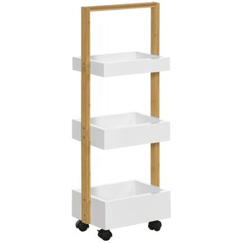 Carrito De Almacenamiento De Bambú Mdf Homcom 28x18x75 Cm-blanco