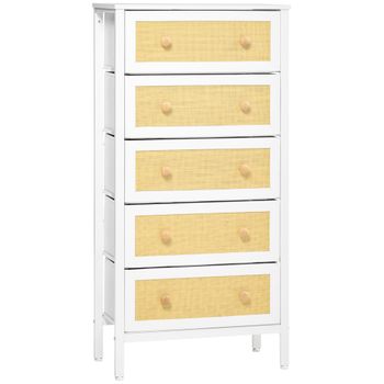 Cómoda De Mdf Tela No Tejida Acero Pe Homcom 62x30x126,5 Cm-blanco