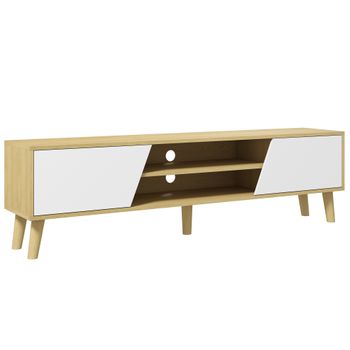 Mueble Tv De Melamina Madera De Caucho Homcom 150x30x42 Cm-roble