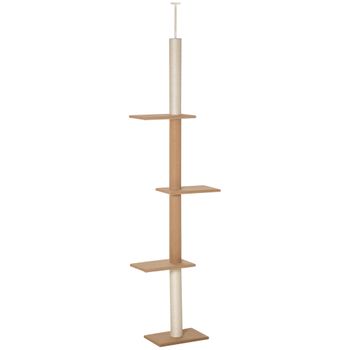 Árbol Para Gatos Pawhut Madera Felpa Sisal 43x27x228-260 Cm Marrón