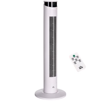 Ventilador De Torre Homcom De Abs Aluminio Ø31,5x93 Cm Blanco