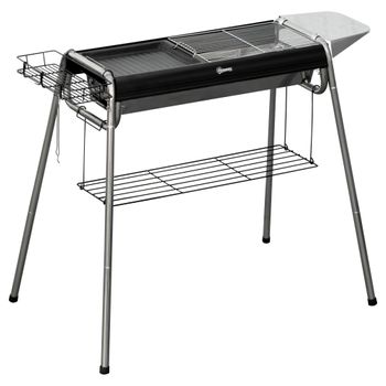 Barbacoa De Carbón Outsunny Acero Inoxidable Metal 96x61x72 Cm Negro