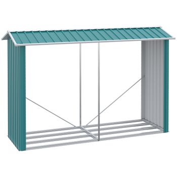 Casetilla Para Leña Outsunny De Acero Galvanizado 240x86x160 Cm Verde