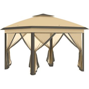 Carpa Plegable Outsunny Tela Oxford Malla Metal 330x330x288 Cm Beige