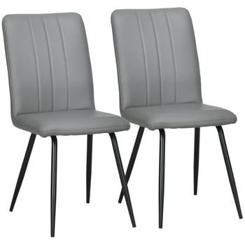 Juego De 2 Sillas De Comedor Homcom Pu Espuma Acero 43x62x88 Cm Gris