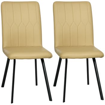 Set De 2 Sillas De Comedor Homcom Pu Espuma Acero 42x62x87 Cm Caqui