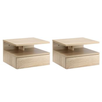 2 Mesitas De Noche Homcom De Melamina De Madera 35x32x22,5 Cm Roble