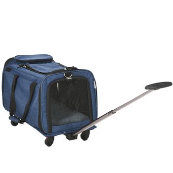 Transportadora Mascotas Pawhut Tela Oxford Aluminio 50x31x37cm Azul