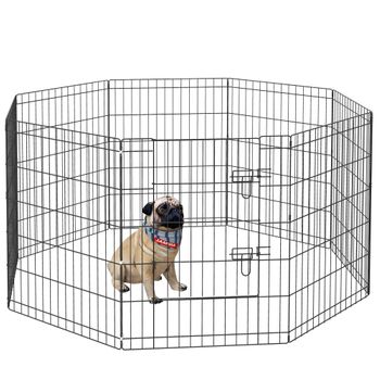 PawHut Parque para Perros de 4 Paneles Parque de Juegos Plegable para  Mascotas para Exterior e Interior 82x82x60 cm Gris