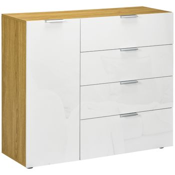 Melamina De Madera Homcom Aparador De Salón 105x35x92 Cm Blanco