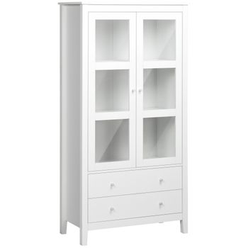 Melamina Vidrio Templado Homcom Vitrina De Salón 80x40x160 Cm Blanco