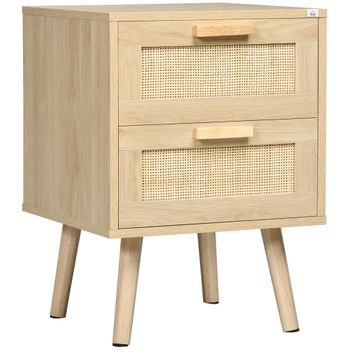 Melamina Ratán Madera Pino Homcom Mesita De Noche 40x40x56cm Natural