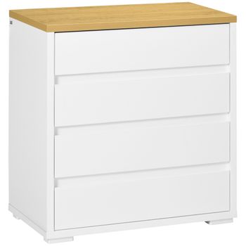 Cómoda Moderna Con 4 Cajones De Madera Homcom 70x37x75 Cm Blanco